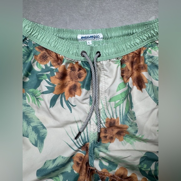 Maamgic Men’s Tropical Floral Cream Green Orange Swim Boardshorts Size Large - Picture 3 of 16